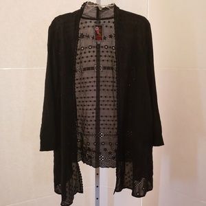 Johnny Was black eyelet kimono jacket sz XL